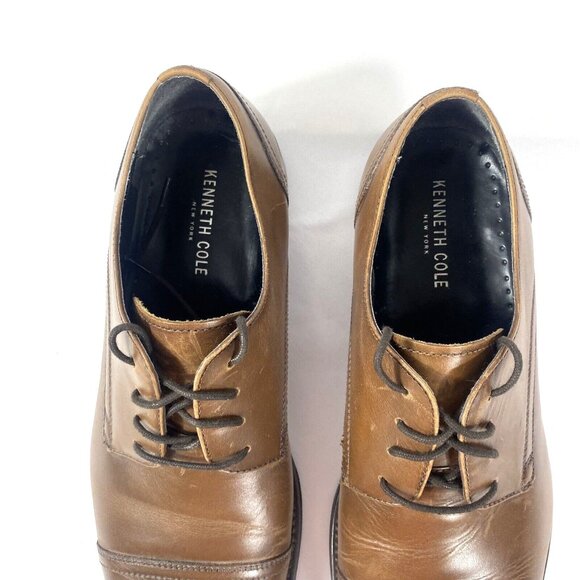 Kenneth Cole Men\'s Cognac Brown Cap Toe Oxford w/ Flex Lace-Up Dress Shoes 9.5 main image 9